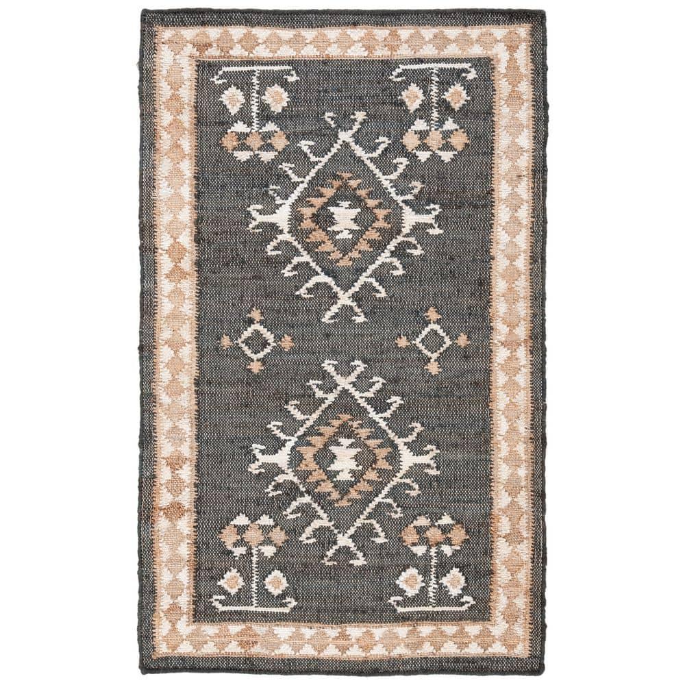 Kilim KLM762 Hand Woven Accent Rug - Black/Ivory - 2'3"x5' - Safavieh.