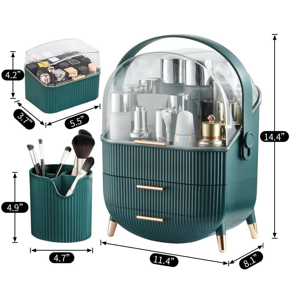Make up Organizers and Storage, Makeup Organizer for Vanity, Cosmetics Skincare Organizers with Lid and Drawers, Cosmetic Display Cases for Countertop, Bathroom, Ideal Gifts for Women(Light Green)