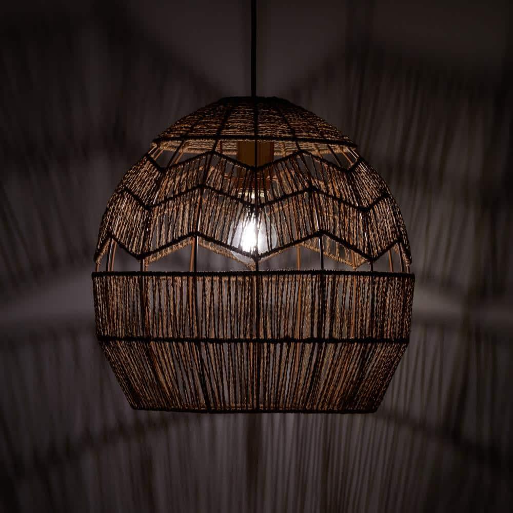 Mistana™ 15.5" Ames Metal and Woven Hemp Rope Hanging Pendant, Brown