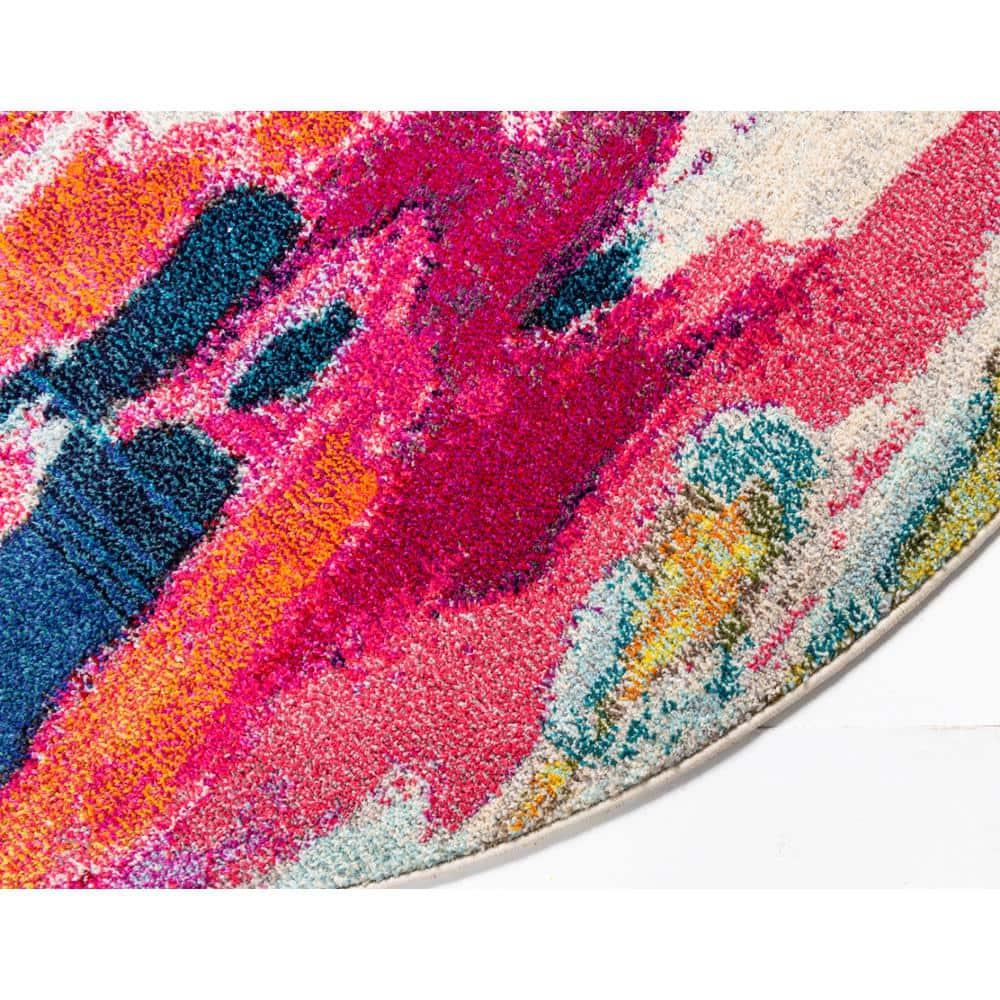 Unique Loom Estrella Collection Area Rug - Laurnell (6' 1" Round Pink/Orange)