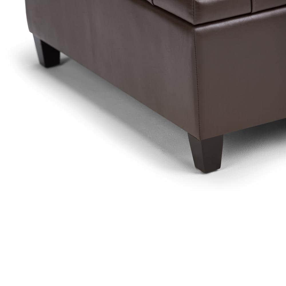 Simpli Home Harrison 36"W Upholstered Square Coffee Table Storage Ottoman with Split Lift Top