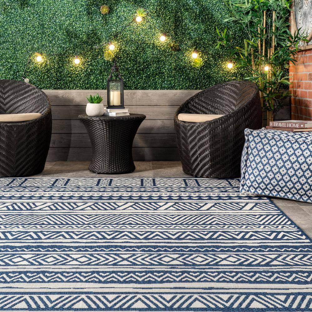 4'x6' Abbey Geometric Striped Indoor and Outdoor Area Rug Navy - nuLOOM: Low Pile, Rectangle, Polypropylene & Polyester