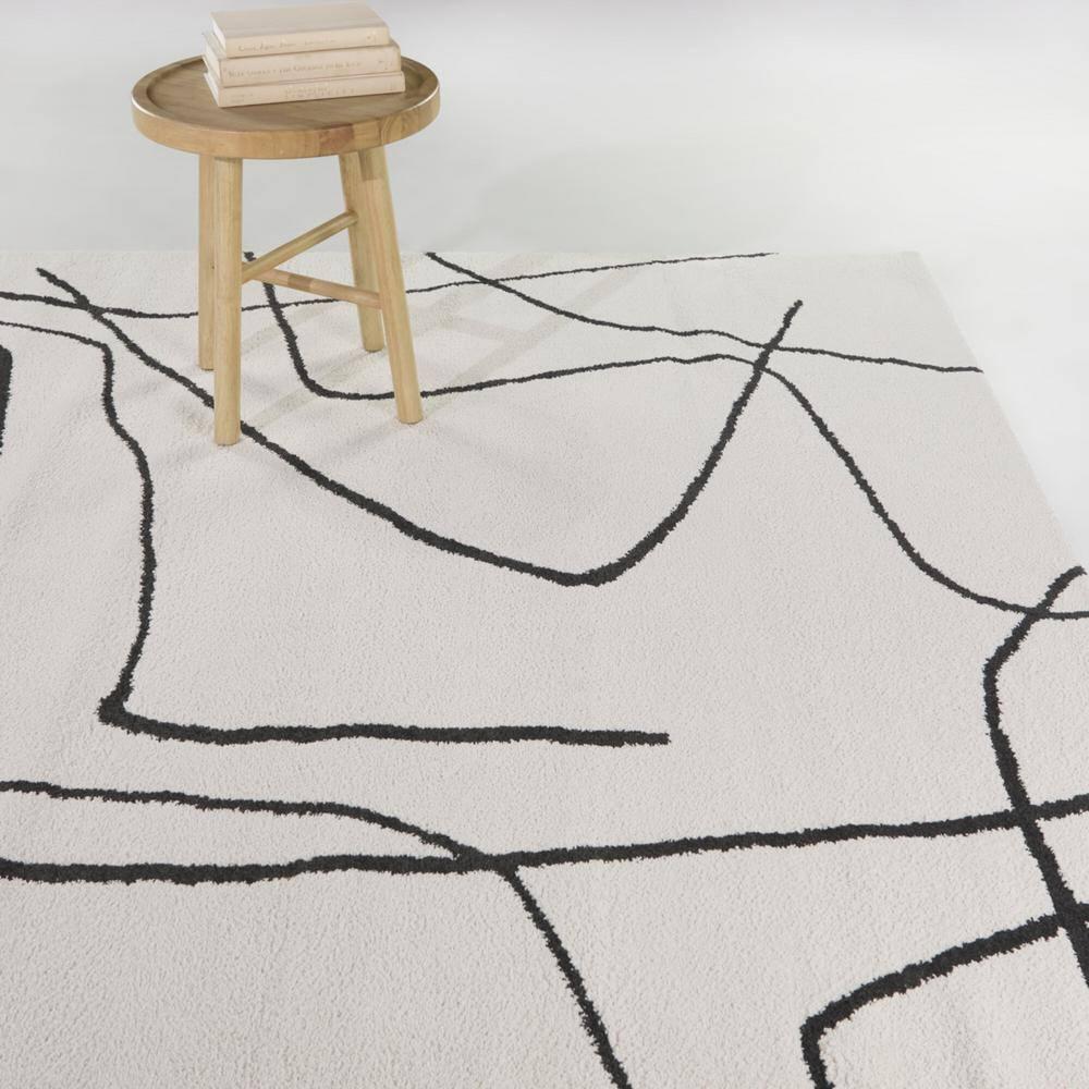 Descartes Abstract Modern Area Rug Charcoal 6'7" Square 6' Square Ivory