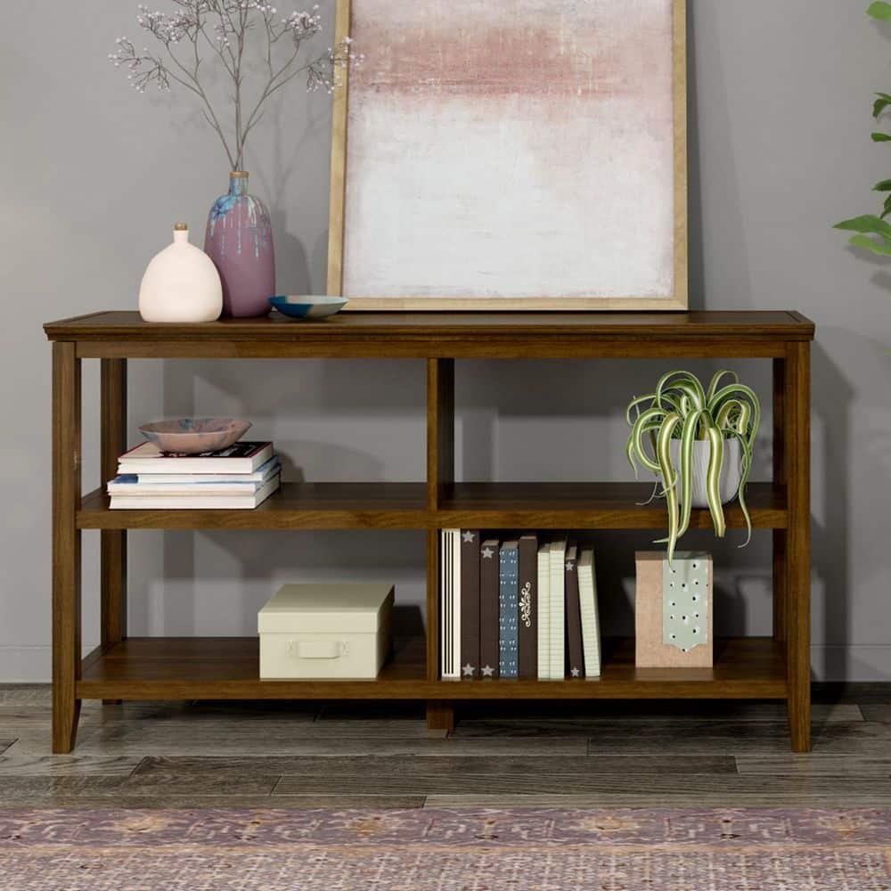 HomeRoots Brown Solid Wood Double Bookcase