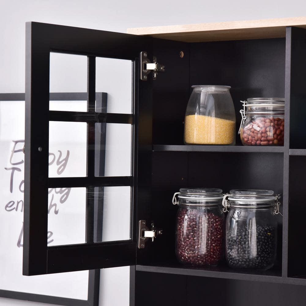 HOMCOM Kitchen Buffet with Hutch, Storage Pantry with 3 Cabinets, 2 Open Shelves and Large Countertop, Black