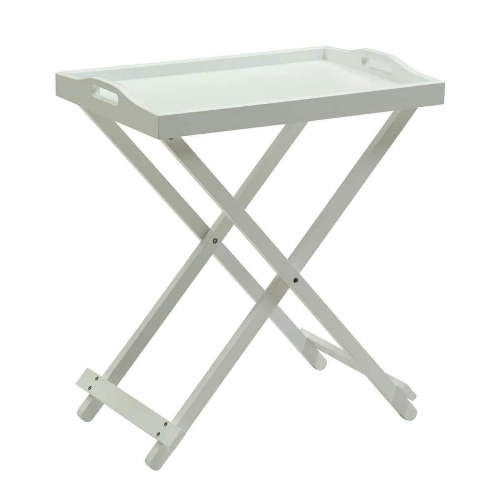 Designs2Go Folding Tray Table in White Solid Wood Finish with Handles