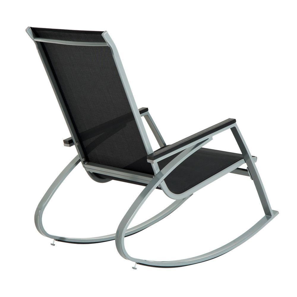 Outsunny Outdoor Modern Front Porch Patio Rocking Sling Chair - Black / Silver