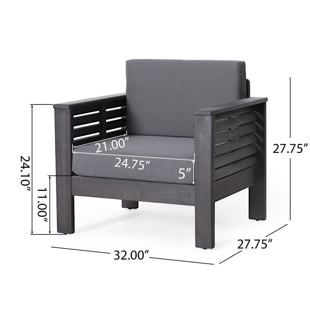 Christopher Knight Home Rabun Outdoor Acacia Wood 4 Seater Chat Set with Cushions, Dark Gray