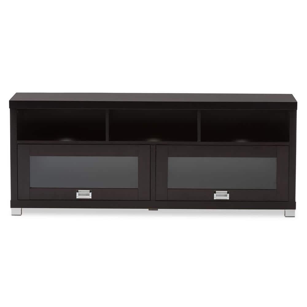 Modern TV Stand for TVs up to 62" Dark Brown - Wholesale Interiors: Entertainment Center with Cable Management