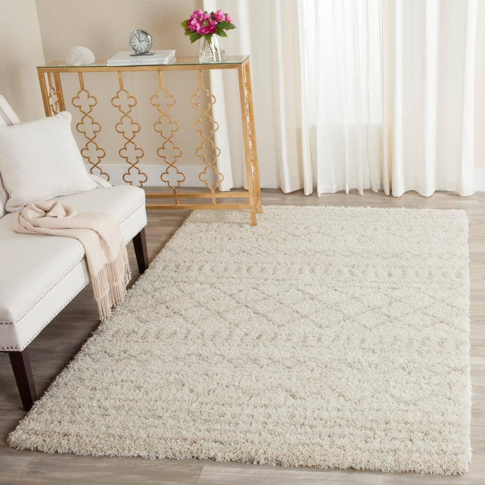 SAFAVIEH Arizona Teagan Geometric Striped Shag Area Rug, Ivory/Beige, 9' x 12'