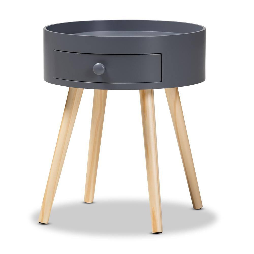 1 Drawer Jessen Wood Nightstand Gray - Baxton Studio: Bedside Table with Storage, Angled Legs