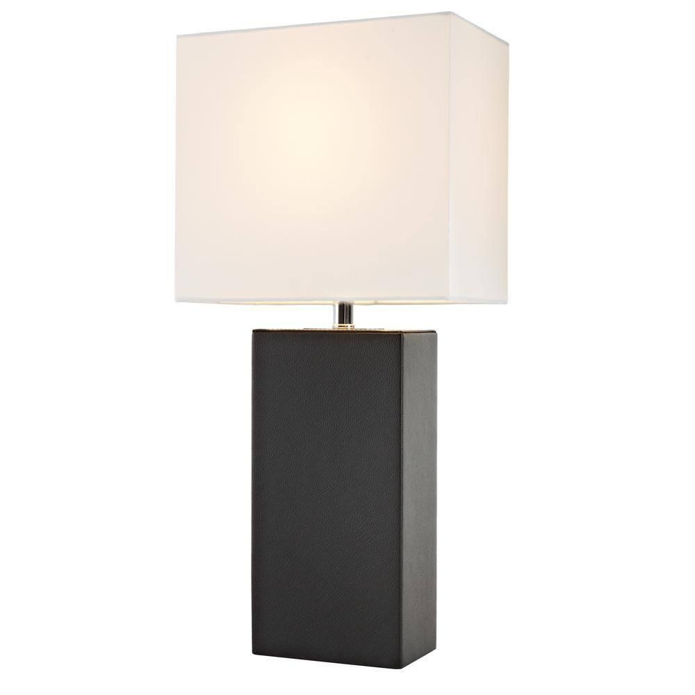 Leather Table Lamp with Fabric Shade Black - Elegant Designs: Modern Rectangle Shade, UL Listed, E26 Socket