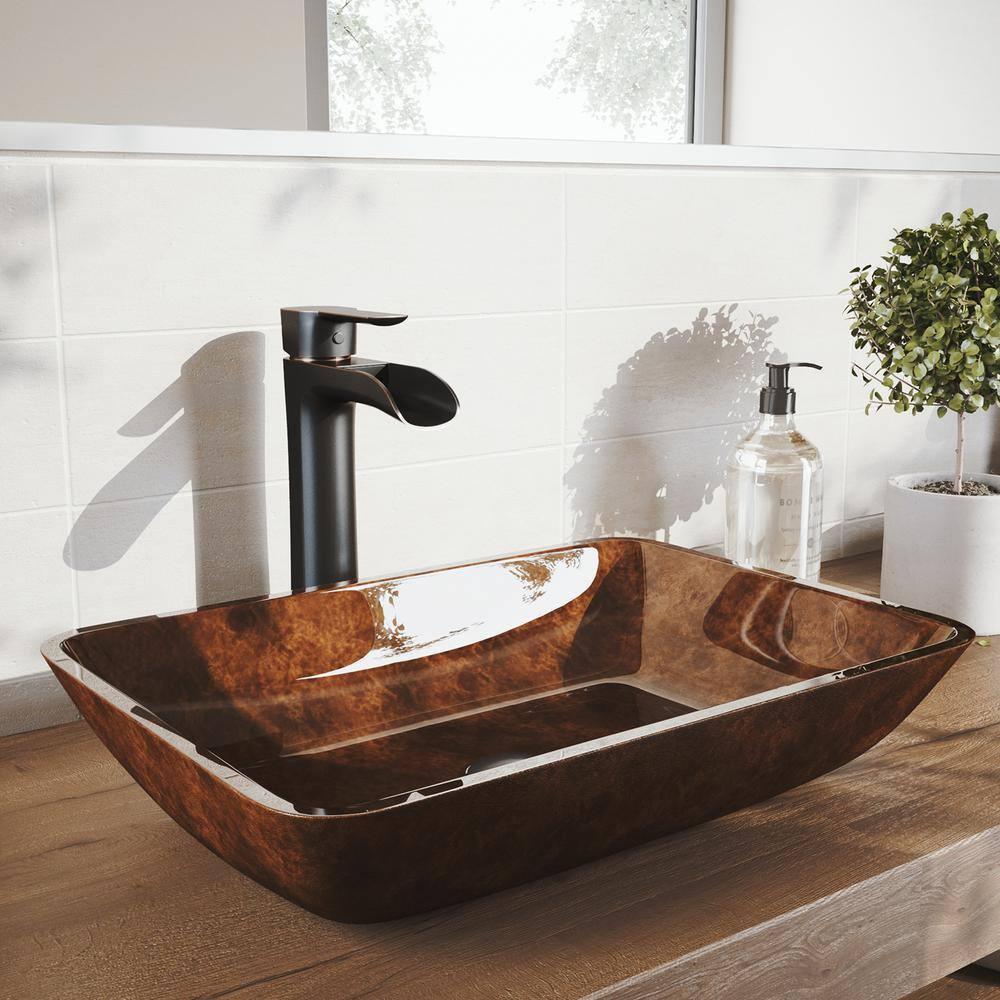 Onyx Rectangular Glass Vessel Bathroom Sink with 11" H Faucet