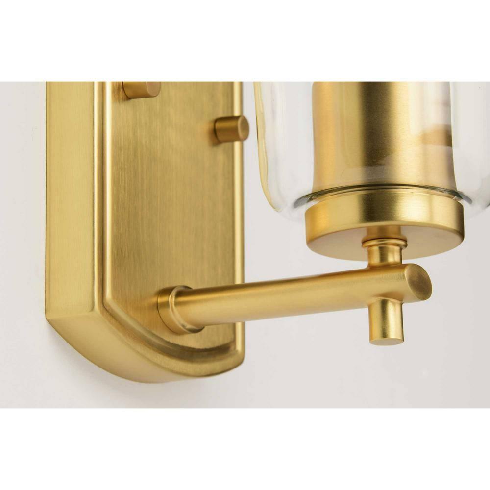 Progress Lighting Adley 1-Light Bath Wall Light, Satin Brass, Clear Glass Shade