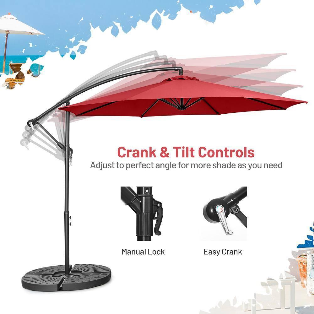Costway  10 FT Patio Offset Umbrella w/8 Ribs Cross Base Tilt Claret