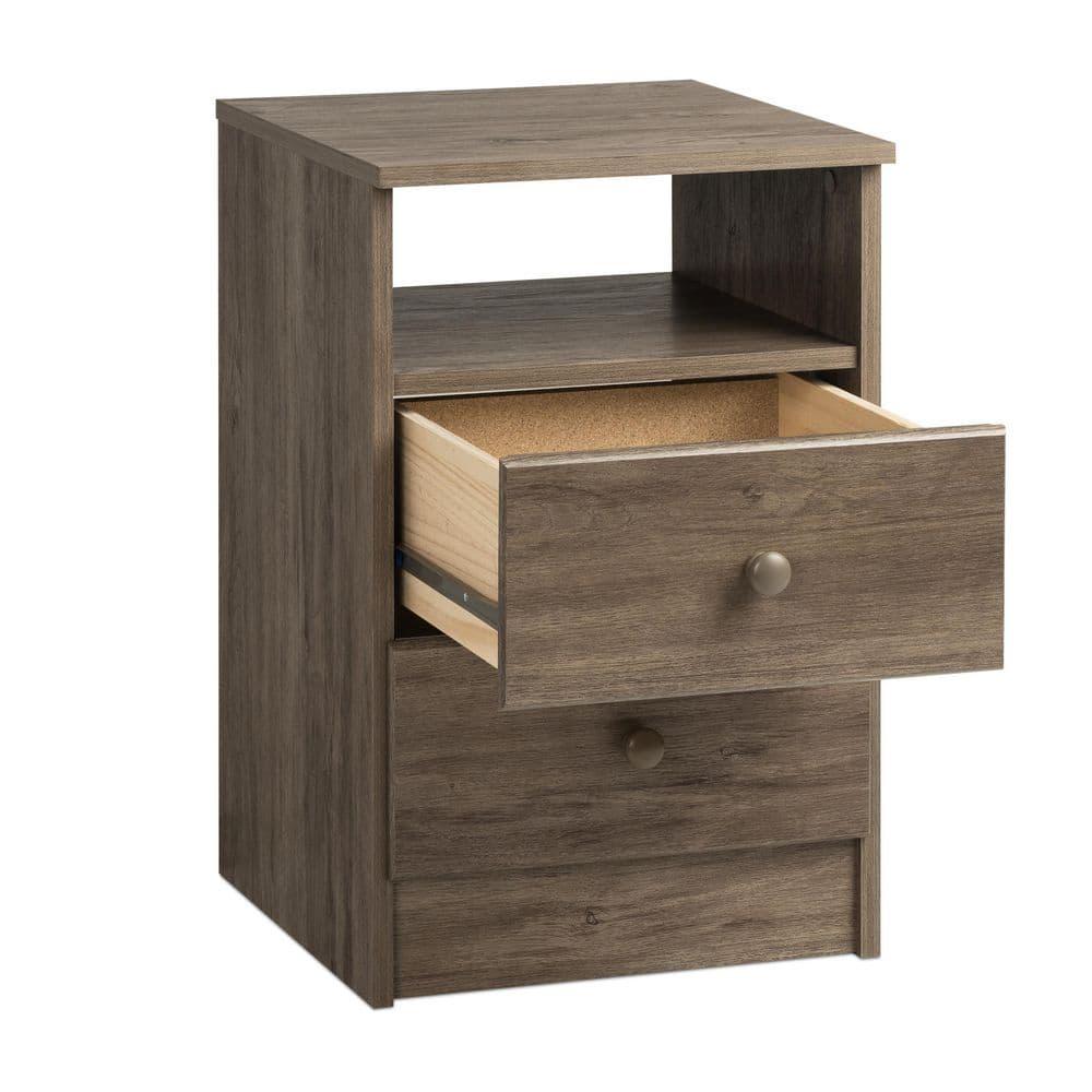 Prepac Astrid 2-Drawer Nightstand with Open Shelf, Drifted Gray