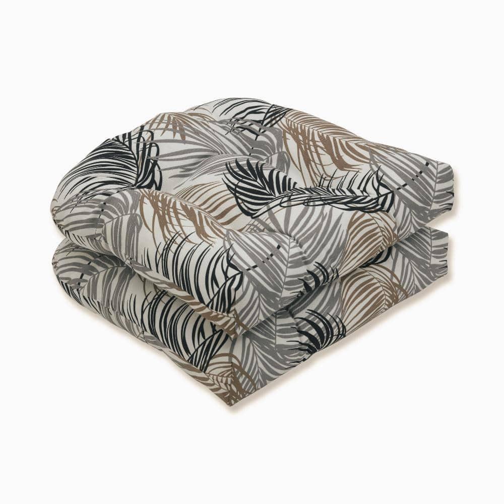 2pk Setra Stone Wicker Outdoor Seat Cushions Black - Pillow Perfect: Tufted, Weather-Resistant