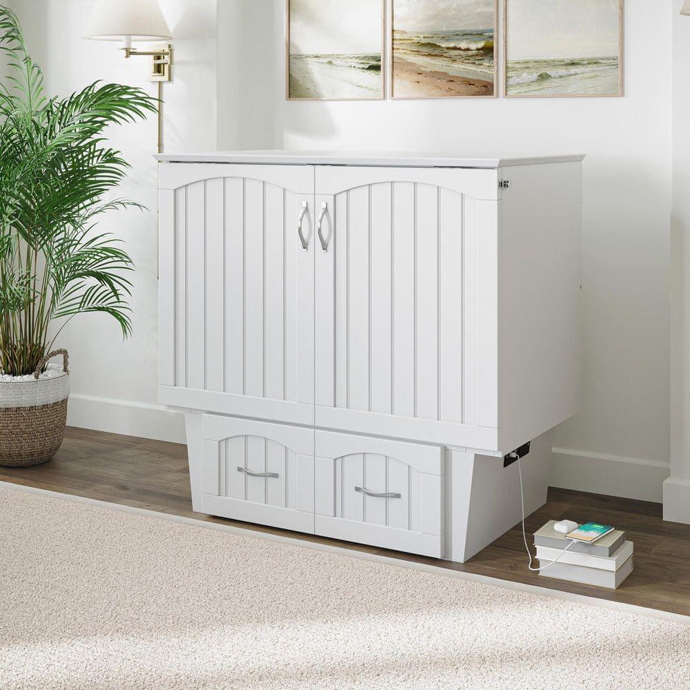 Nantucket Murphy Bed Chest Twin in White with Charging Station & Coolsoft Mattress