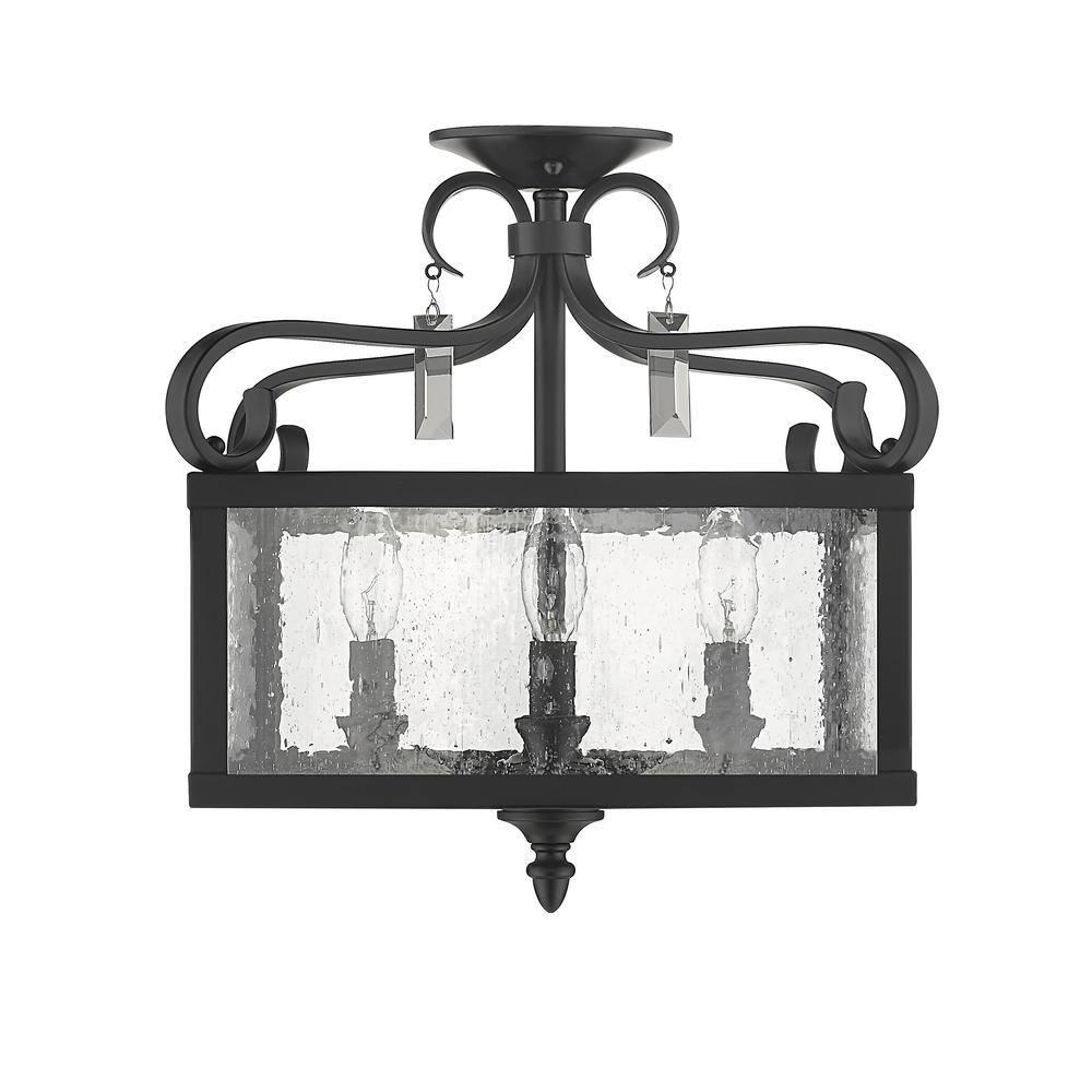 Golden Lighting Valencia Semi-Flush (Convertible) in Fired Bronze/Seeded Glass