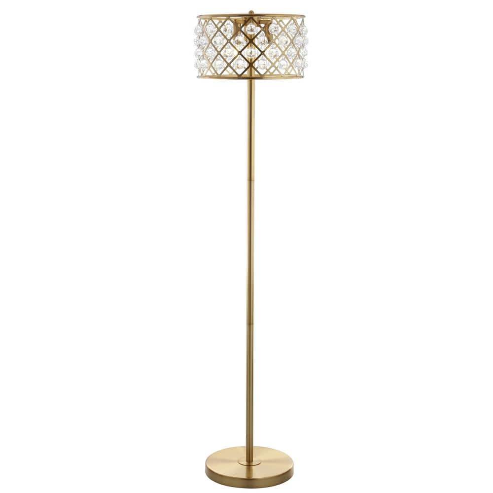 JONATHAN Y JYL9000A Elizabeth 60" Crystal/Metal LED Floor Lamp, Contemporary, Transitional for living room, dinning room, bedroom, office Bulb Included, Brass Gold/Clear