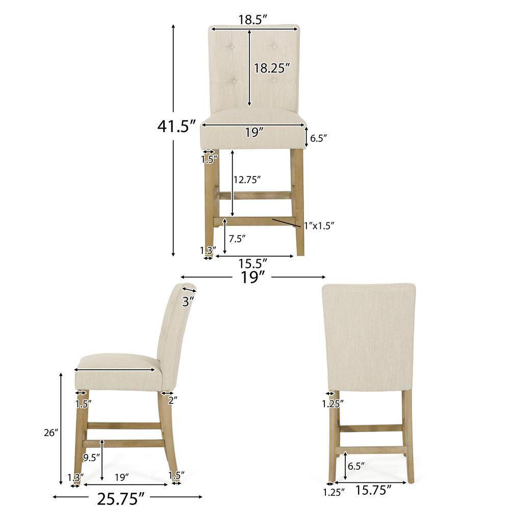 Noble House Darke Fabric Button Tufted Counter Stools, Set of 2, Beige and Weathered Brown