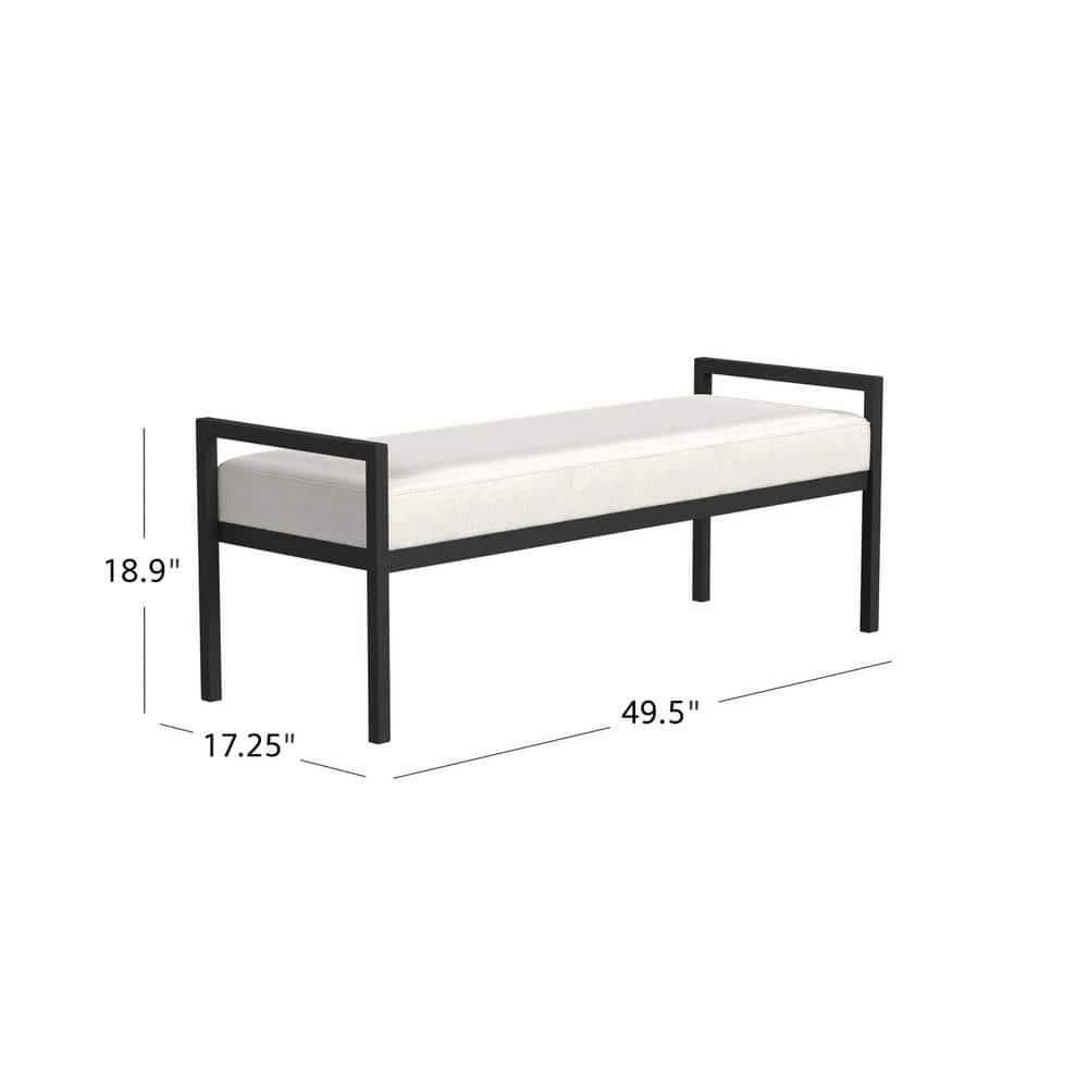 HomePop Modern Metal Bench Cream: Rectangle Upholstered Indoor Bench, End of Bed Seating, Polyester