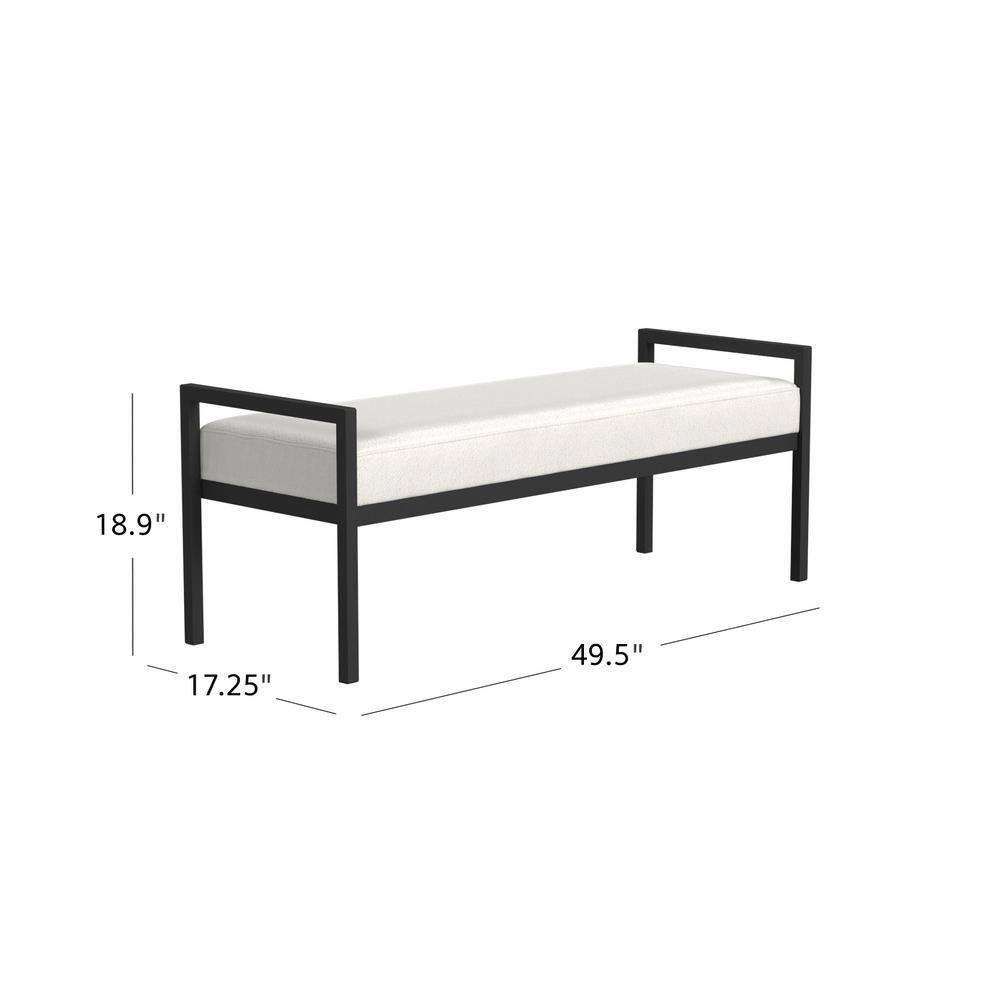 HomePop Modern Metal Bench Cream: Rectangle Upholstered Indoor Bench, End of Bed Seating, Polyester