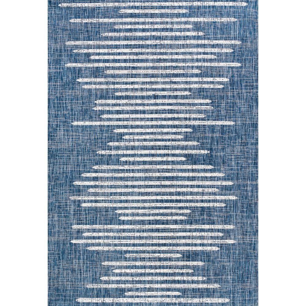 4'x6' Zolak Berber Stripe Geometric Indoor/Outdoor Area Rug, Blue/Ivory - JONATHAN Y