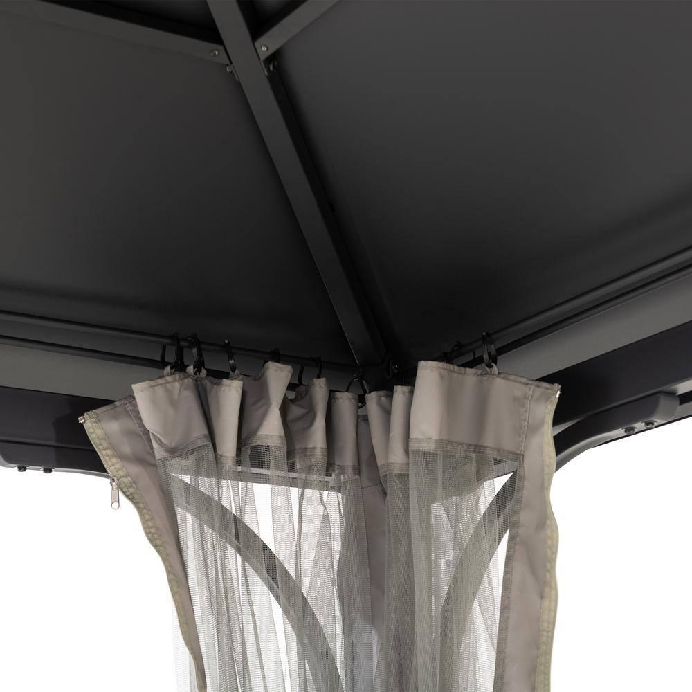 Sunjoy Sunjoy Hardtop Gazebo 10 x 12 ft. Outdoor Gazebo, Heavy Duty Steel Frame Gazebo, Double Roof Metal Gazebo with Ceiling Hook and Removable Netting Sidewalls