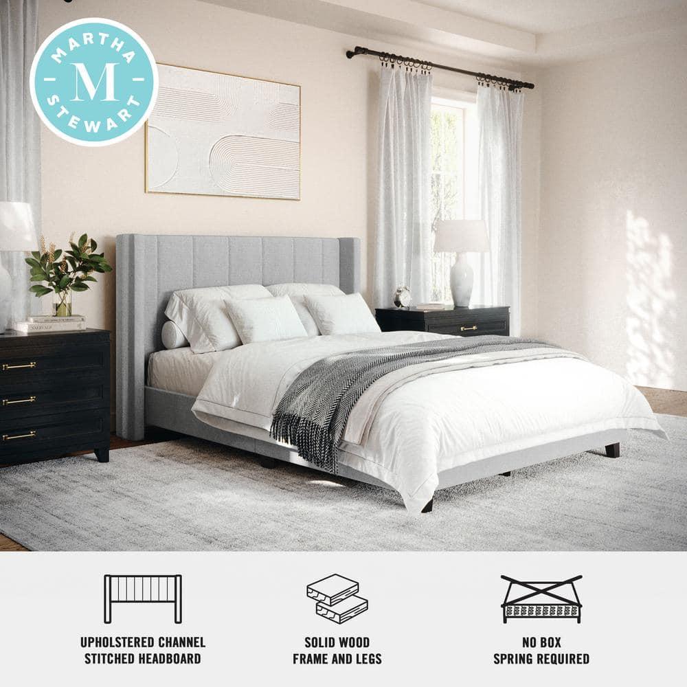 Martha Stewart Kay Upholstered Platform Bed With Channel Stitched Wingback Headboard