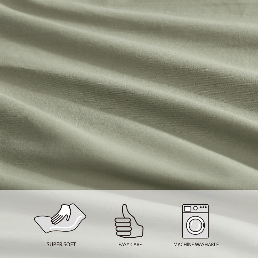 Solid Scallop Sage Green Cotton King 15 in. Drop Bed Skirt