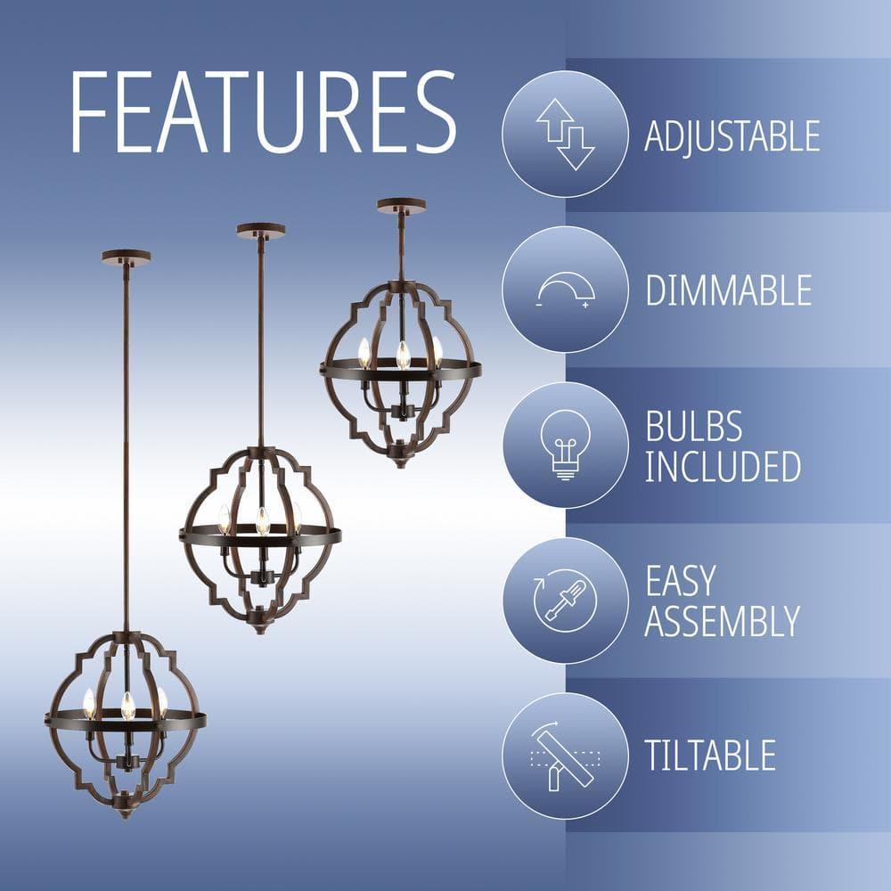 Ogee 16.75" 3-Light Adjustable Iron Rustic Industrial LED Pendant, Oil Rubbed Bronze