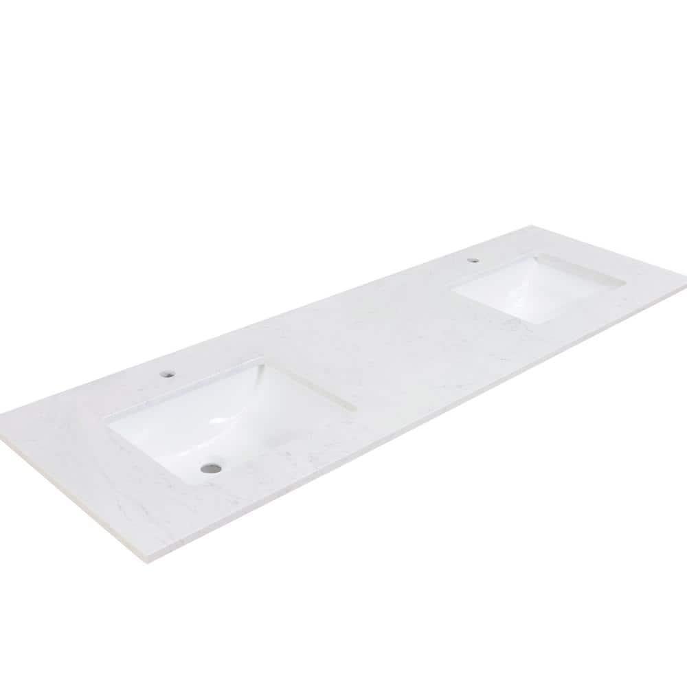 Altair Salerno 73" Double Bathroom Vanity Top in High Gloss White Stone Finish with Sink