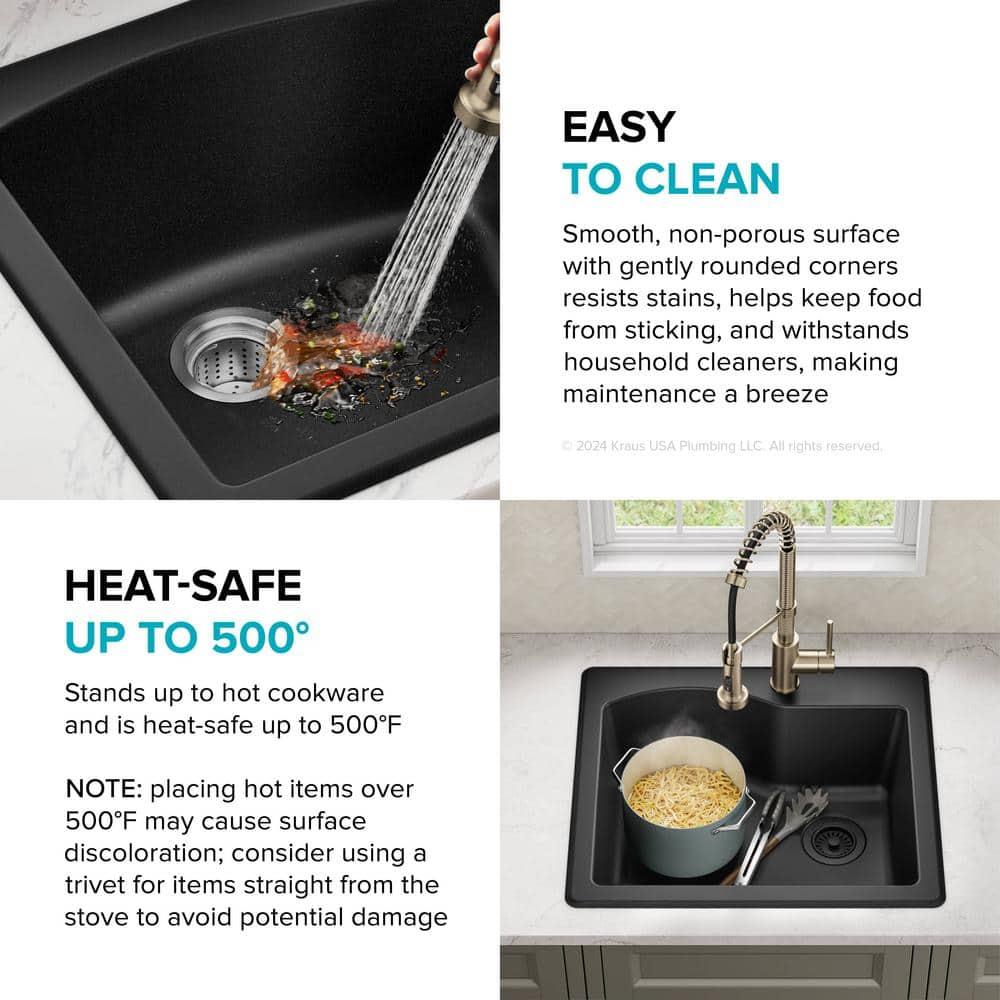 KRAUS Quarza™ 25" L Dual Mount Single Bowl Granite Kitchen Sink