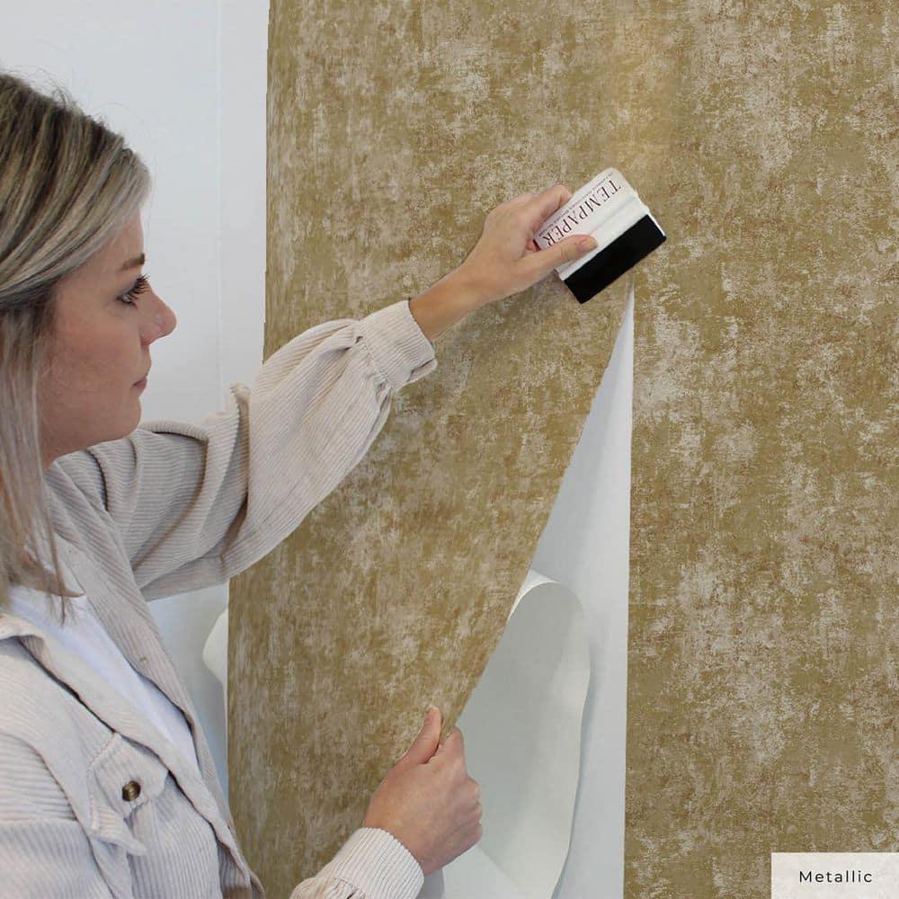 Tempaper & Co. Distressed Gold Removable Peel and Stick Wallpaper, Gold Leaf, 28 sq ft: Nursery, Botanical, Vinyl, Self-Adhesive