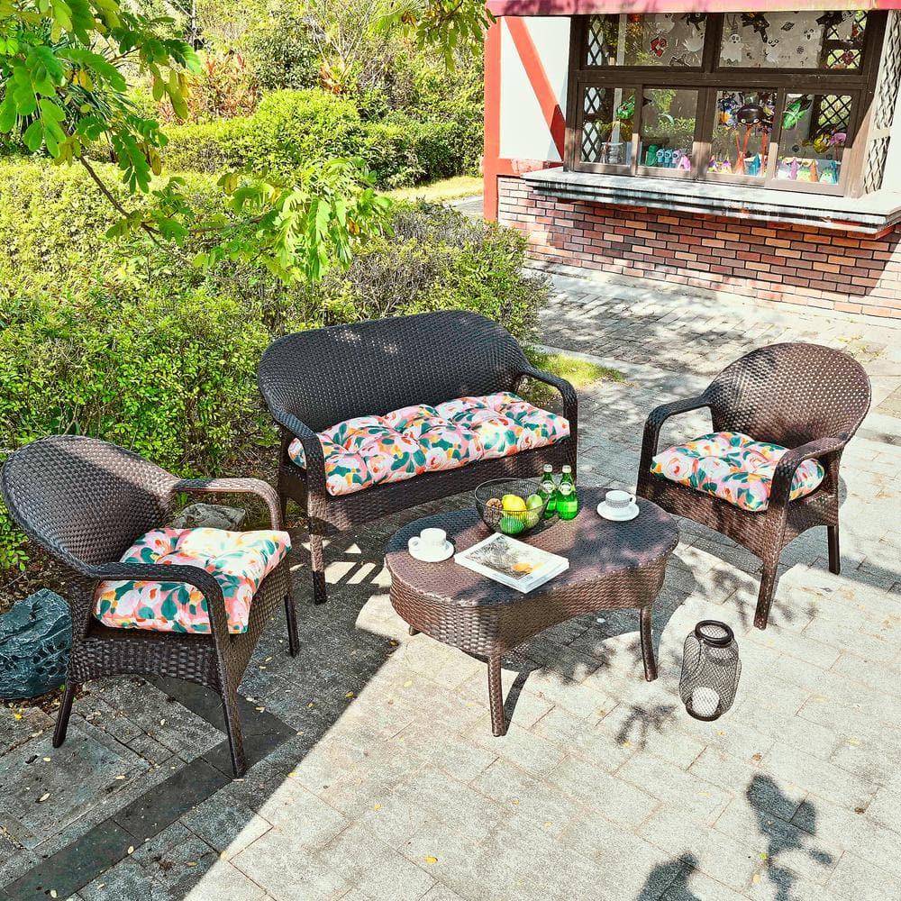 BLISSWALK Outdoor Chair Cushions,3 Piece Loveseat Outdoor Cushions Set,Tufted/Wicker Patio Cushion for Patio Furniture All Weather,44“x19 x5,Floral