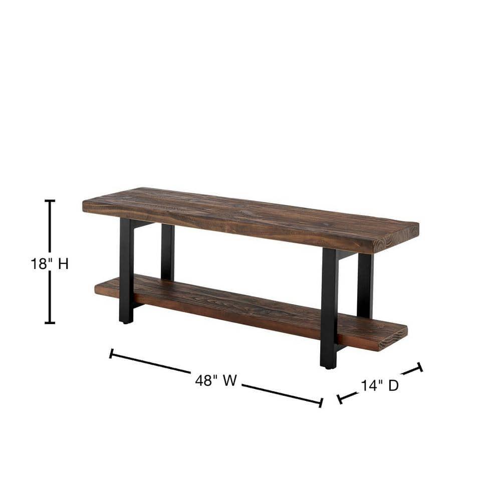 48" Pomona Solid Wood and Metal Entryway Bench Brown - Alaterre Furniture: Rustic Style, 2-Seater with Storage, Spot Clean