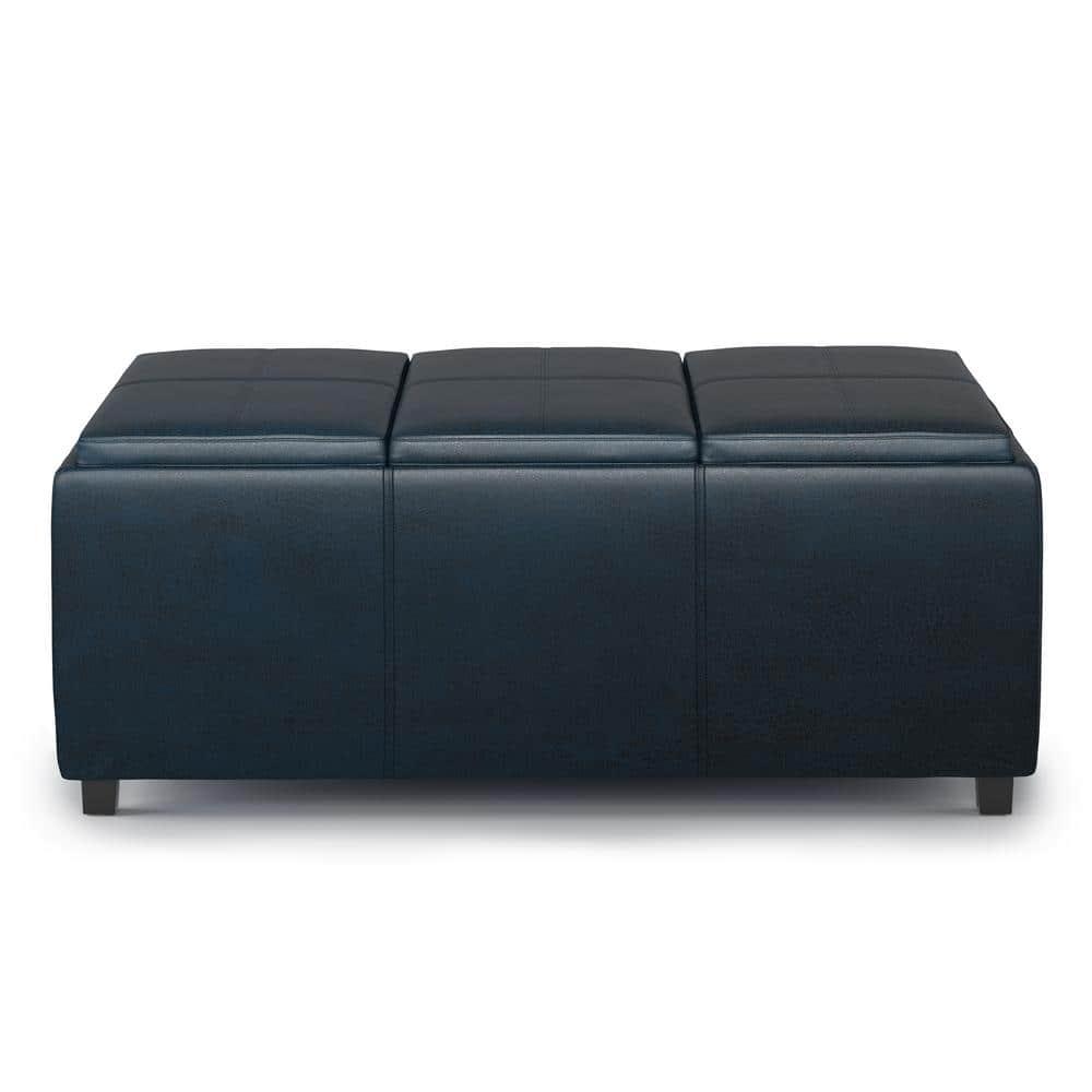 Simpli Home Avalon 42"W Upholstered Storage Ottoman with 3 Flip-Over Serving Trays