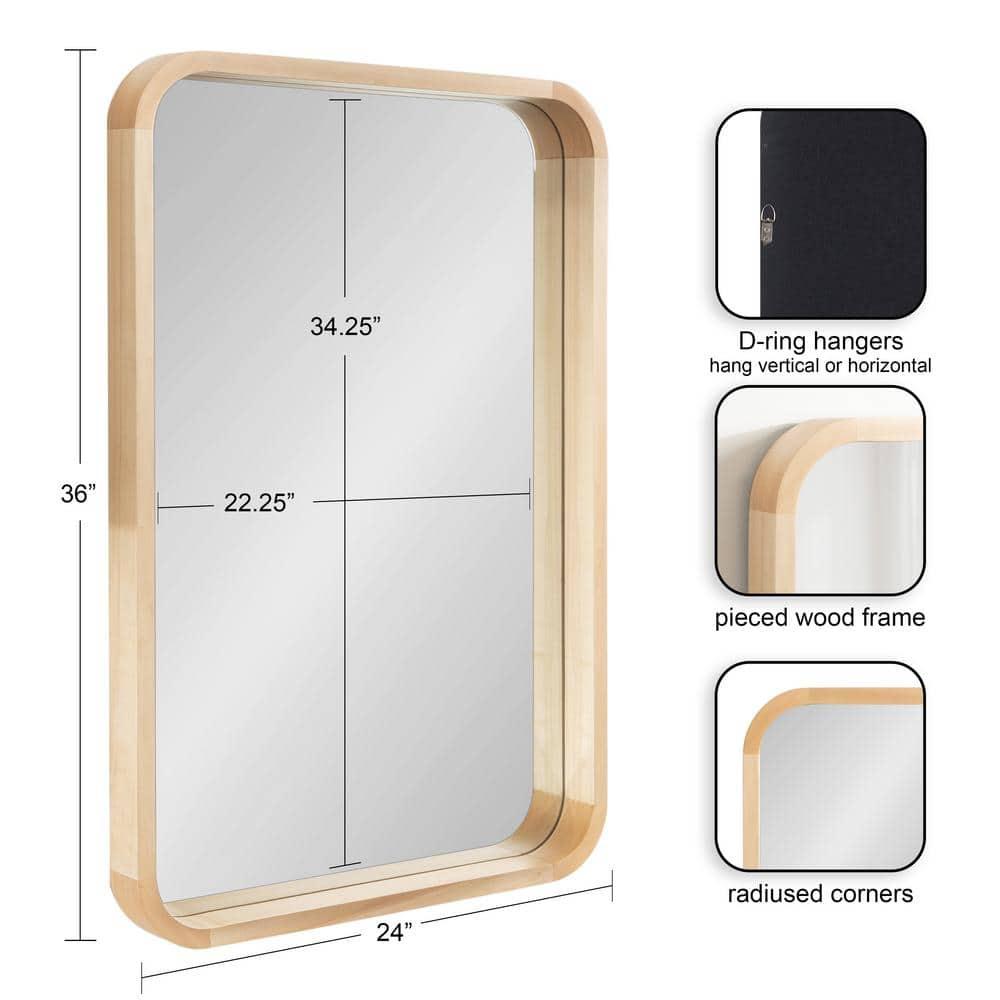 Kate & Laurel All Things Decor 24"x36" Hutton Wood Framed Radius Rectangle Mirror Natural