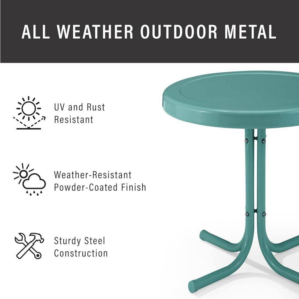 Crosley Retro Metal Patio Side Table Pastel Blue Satin: Vintage Style, Round, Weather-Resistant