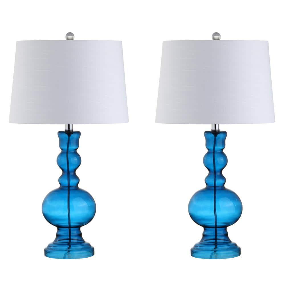 JONATHAN Y JYL1061C-SET2 Genie 28.5" Glass LED Table Lamp, Contemporary, Transitional for living room, dinning room, bedroom, office Bulb Included, Night Blue (Set of 2)
