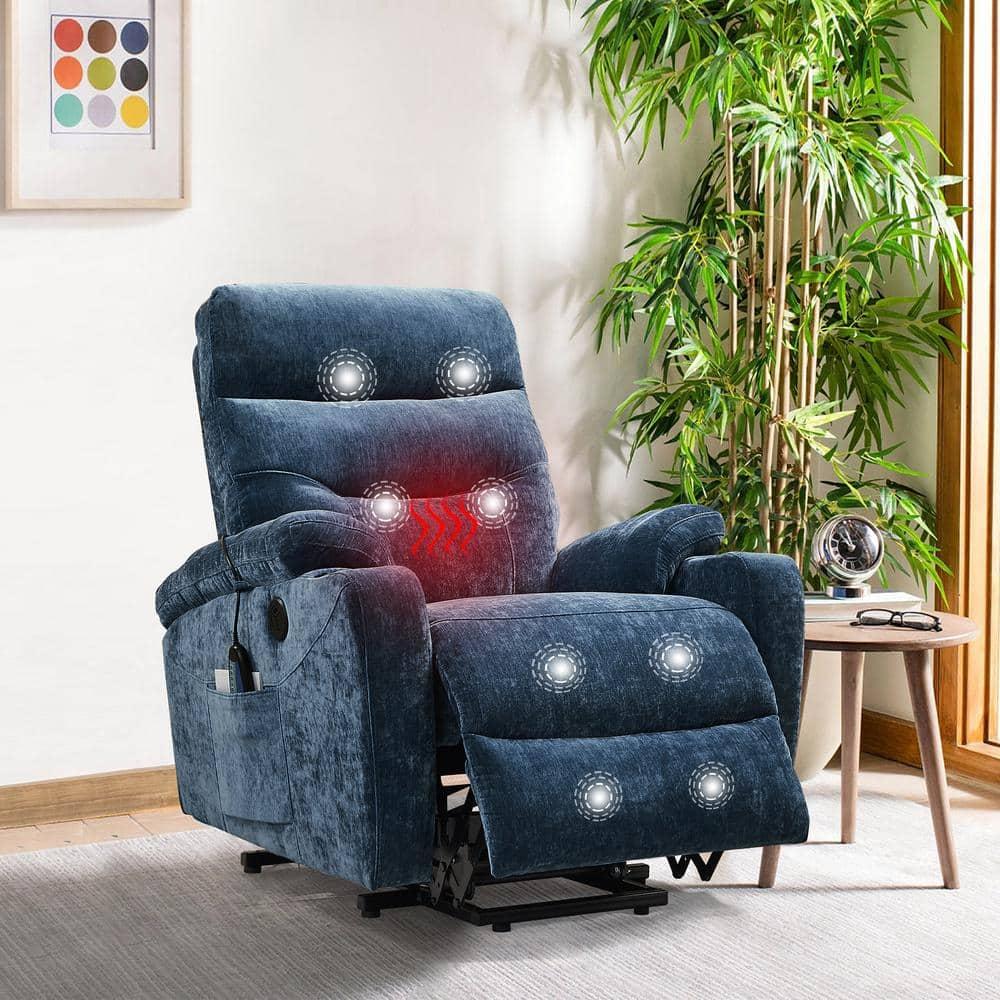 GDF Studio Massage Recliner with Lift Assist, 8 Vibration Points, Lumbar Heating, Adjustable Backrest, Blue