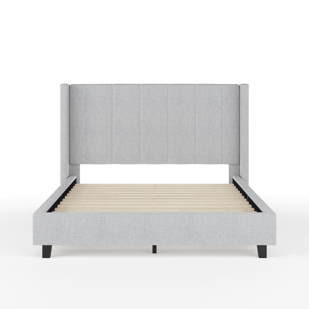 Martha Stewart Kay Upholstered Platform Bed With Channel Stitched Wingback Headboard
