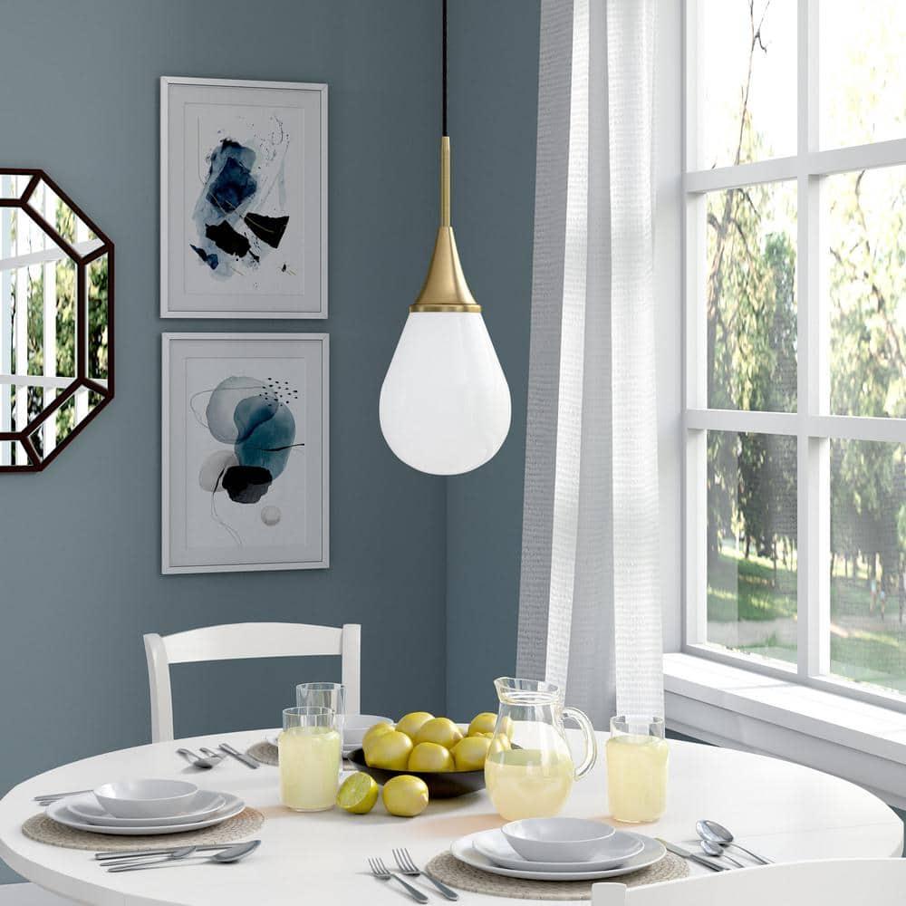 Ambrose 7" Brass and White Milk Glass Drop Light