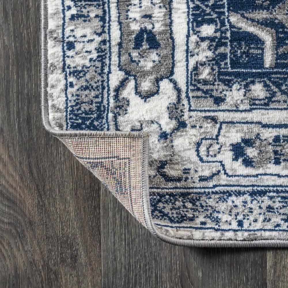 2'x8' Modern Persian Vintage Medallion Runner Rug, Light Grey/Navy - JONATHAN Y