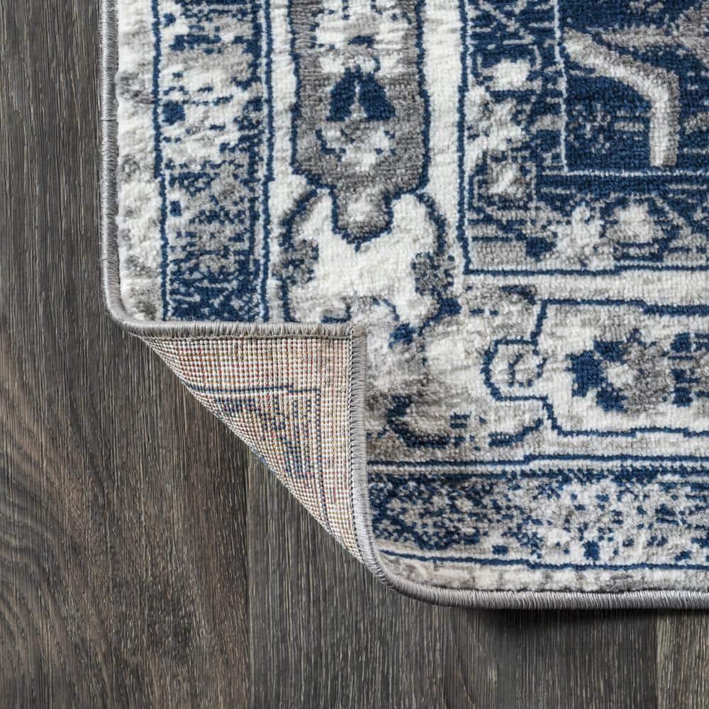 5'x8' Modern Persian Vintage Medallion Area Rug, Light Grey/Navy - JONATHAN Y