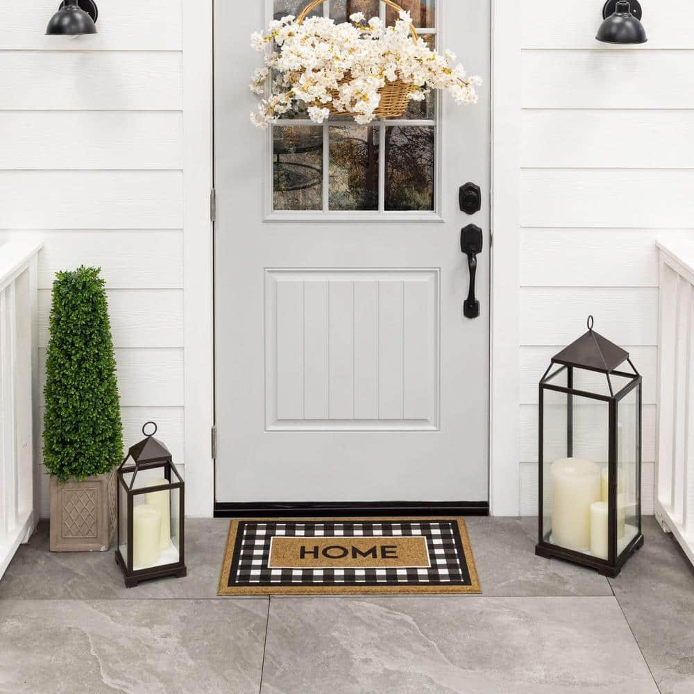 Fall Welcome Home Black/White Geometric Weather Resistant Door Mat