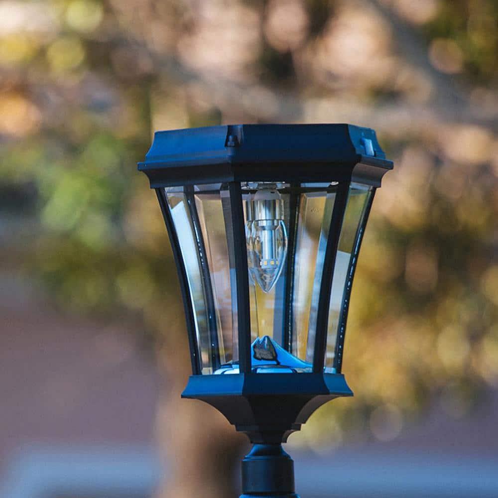 Victorian Bulb Series 3-Head Black Integrated LED Solar Outdoor Post Light