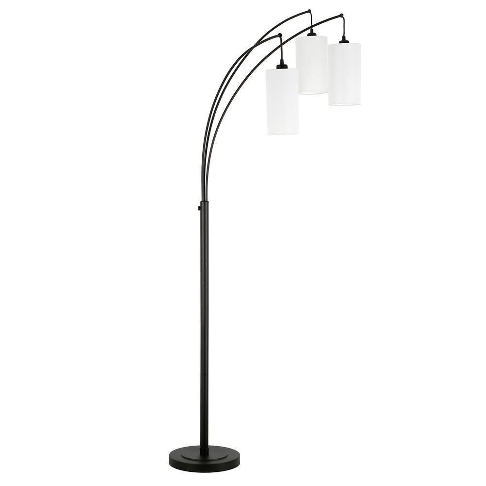 Hudson and Canal 3-Light Torchiere Floor Lamp with Fabric Shade Blackened Bronze/White: Metal Body, Push Button Foot Switch
