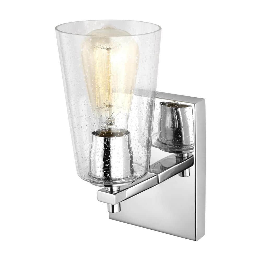 Chrome Clear Seeded Glass Round Wall Sconce, 1-Light